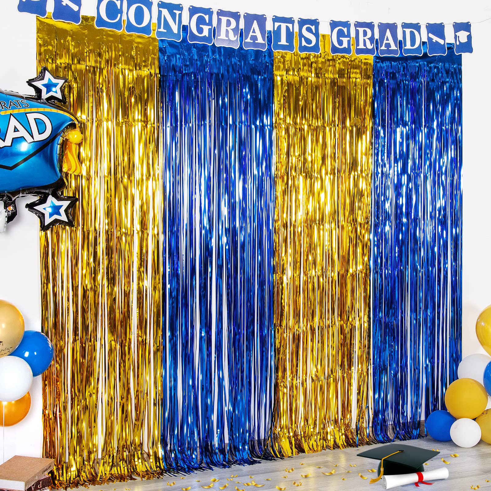 Graduation Party Decorations - Custom Metallic Foil Fringe Curtains Tinsel Backdrop Photo Booth Props for Graduation Celebrations