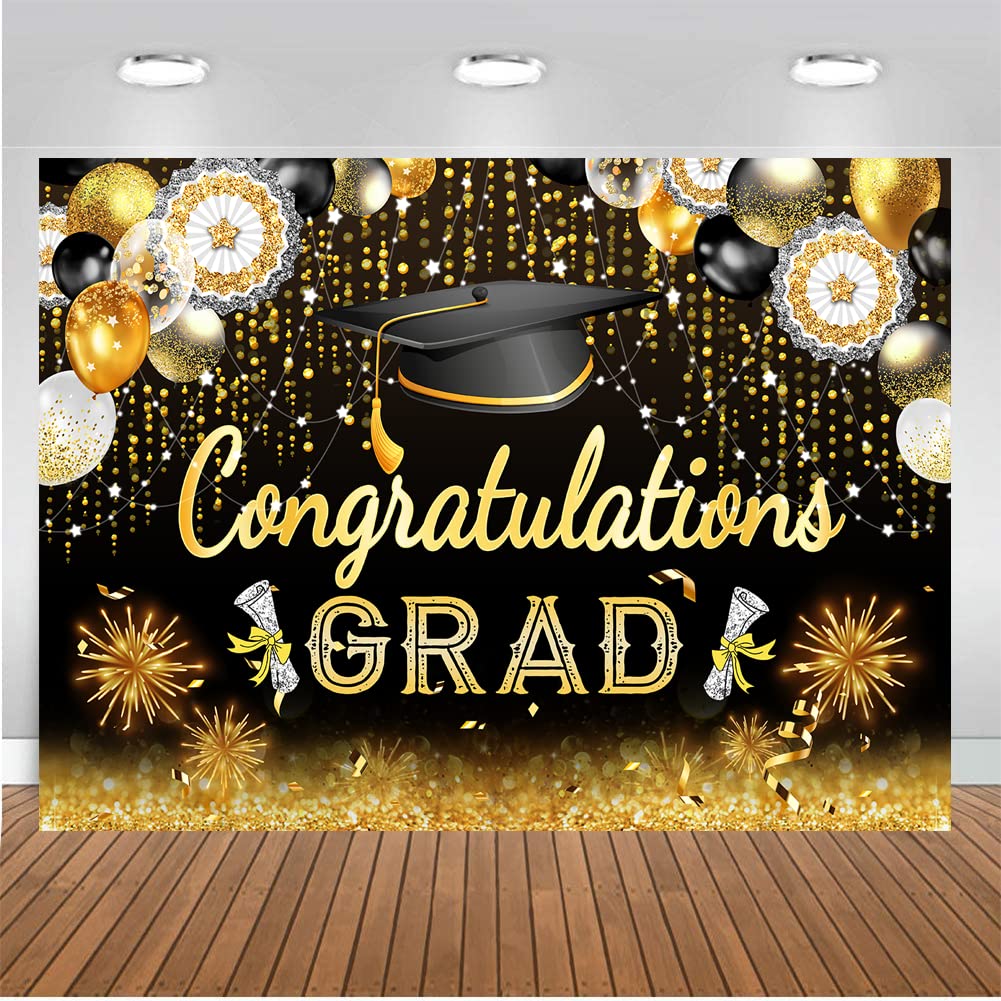 Graduation Backdrop - Vinyl Congratulations Grad Background Banner for Festive Class Parties