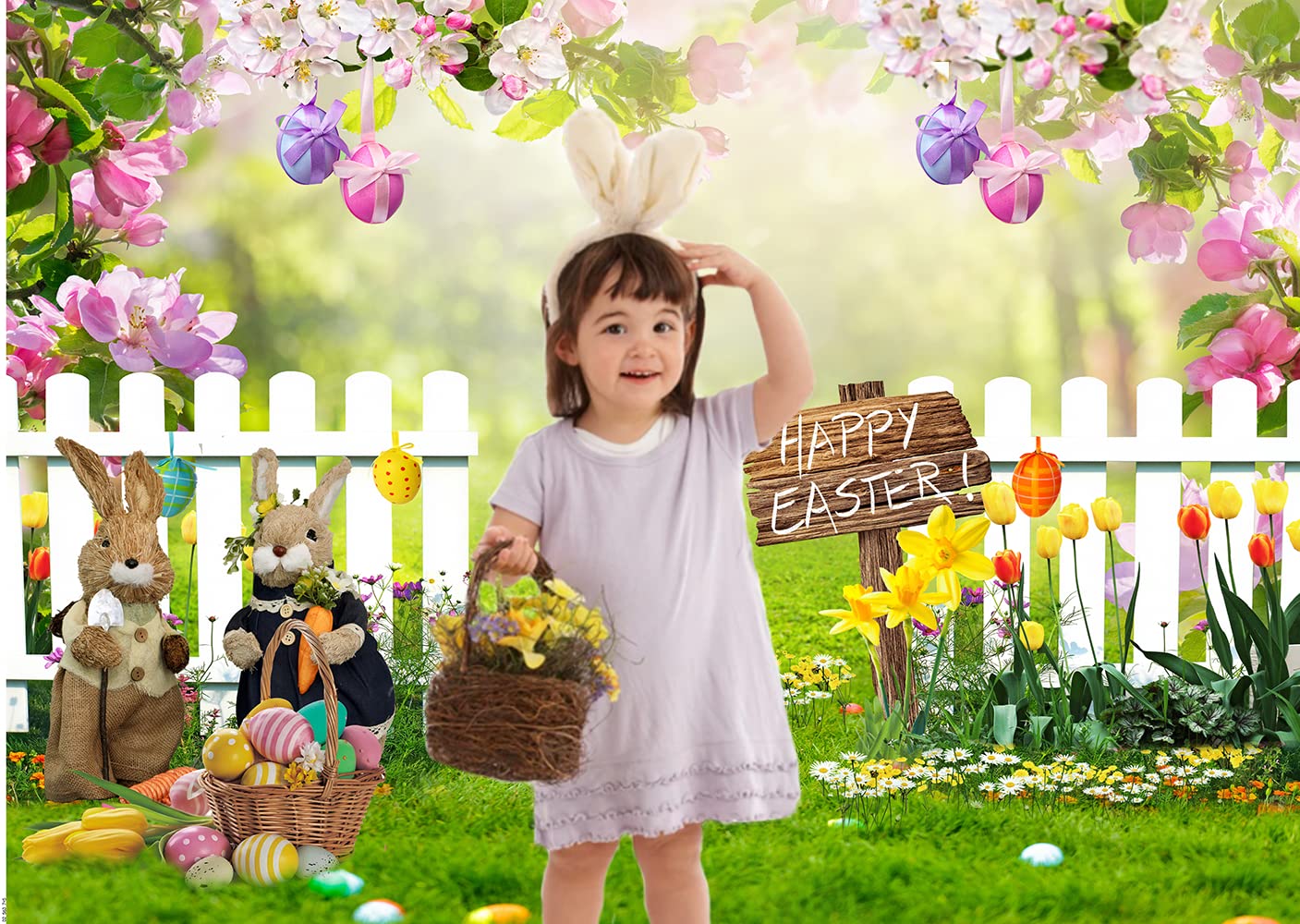 Custom Photo Backdrop Supplier - Easter Spring Garden Photography Vinyl Backdrop - Image 2