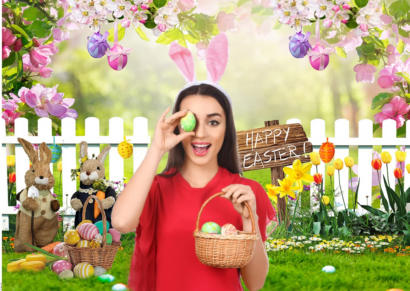Custom Photo Backdrop Supplier - Easter Spring Garden Photography Vinyl Backdrop - Image 3