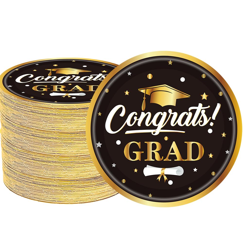 50 Pcs Graduation Party Plates 7" - Graduation Party Supplies for High School, College, Kindergarten Decorations