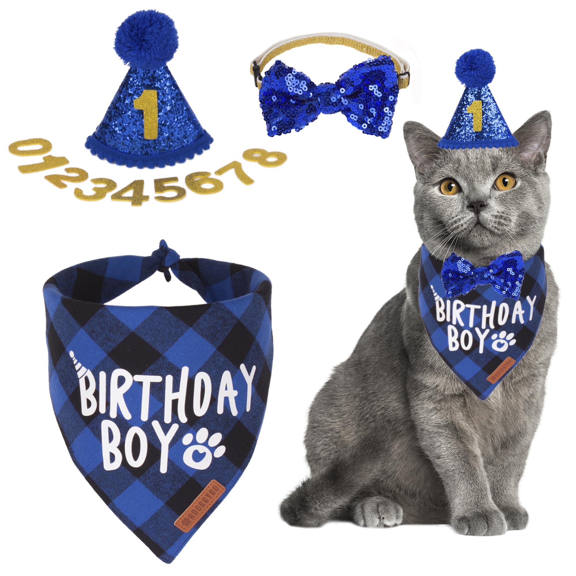 Pet Birthday Accessories Wholesale OEM Cat Birthday Hat Bandana Bowtie Set
