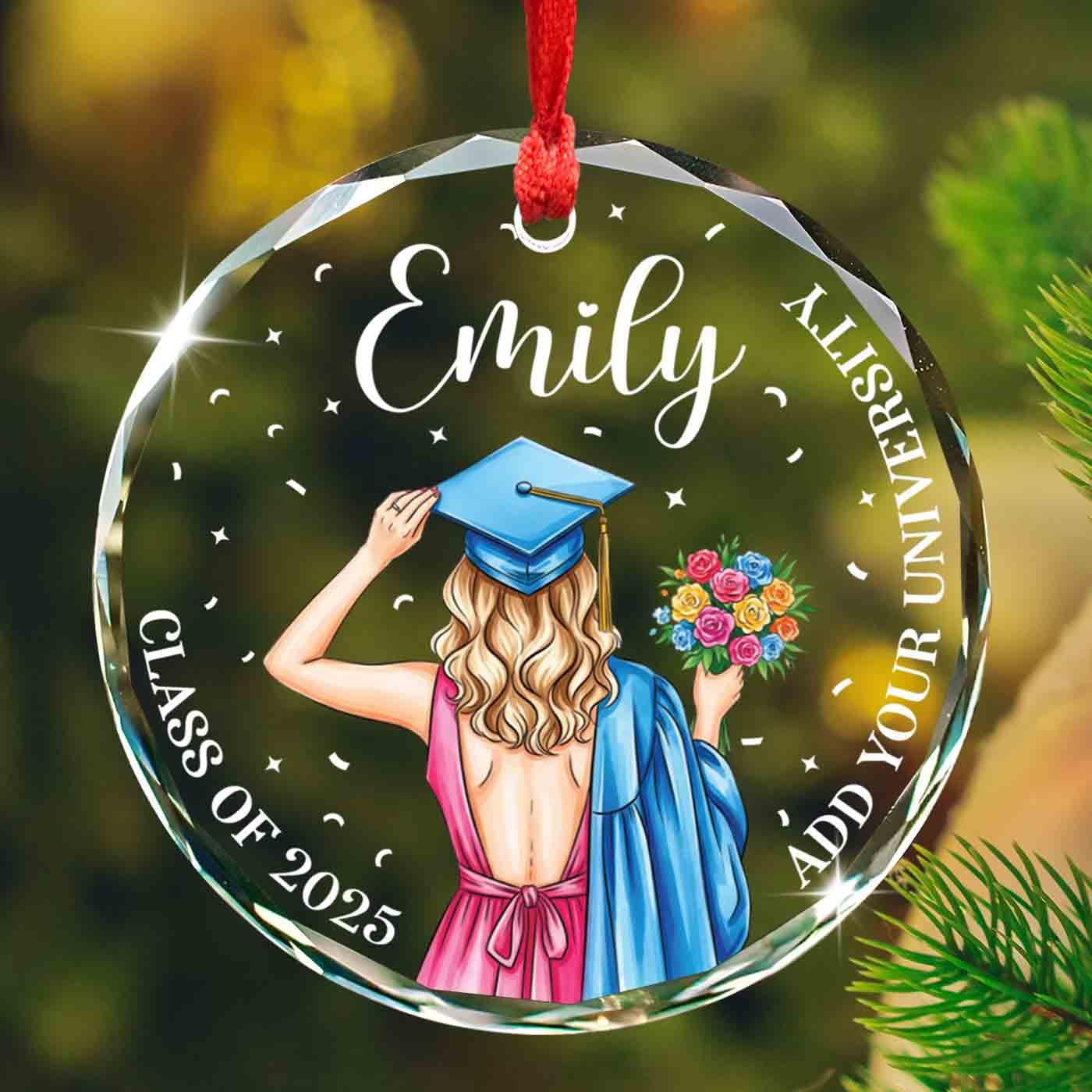 Custom Graduation Ornament Wholesale - Personalized Crystal Glass Keepsake for 2026 Female Graduates - Image 2