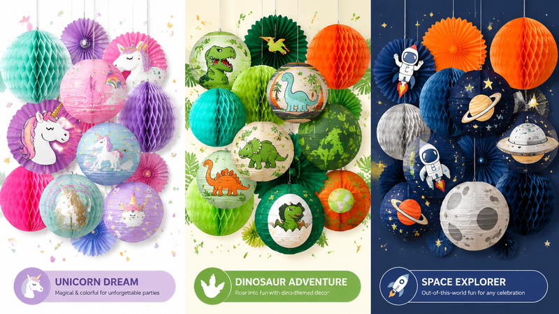 Easter-themed paper decorations with lanterns, honeycomb balls, and fans, perfect for wholesale and custom orders.