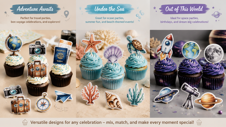 Graduation cupcake toppers with hand-drawn diplomas and mortarboards for festive dessert decoration