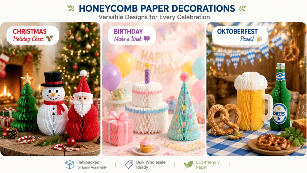 Honeycomb paper decorations for Christmas, Birthday, and Oktoberfest festive setups