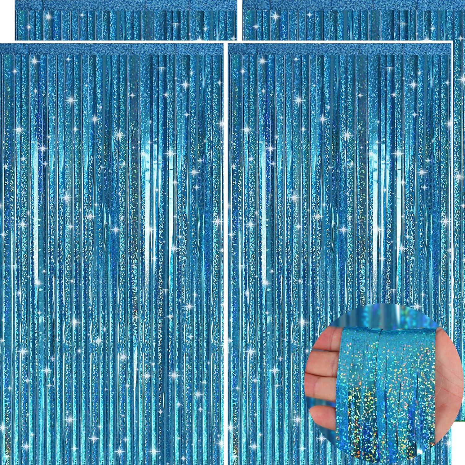 This blue glitter foil fringe curtain is made of high-shine aluminum foil with delicate glitter and star accents, featuring excellent drape, perfect for parties, weddings, and stage backdrops to create a dreamy sparkling atmosphere. We can customize the size, color, glitter density, and length according to your needs to meet wholesale and brand event exclusive requirements.