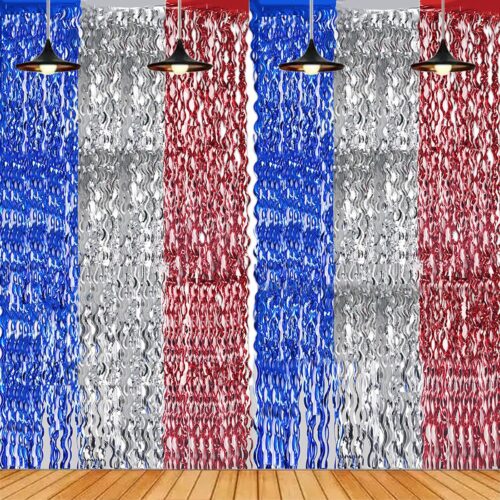 This Fringe Curtains For Party is made of high-quality metallic foil with unique wavy fringe design, alternating red, white and blue colors, shiny, durable and easy to install, perfect for parties and celebrations. We can customize any specified shape, size, color combination and logo according to your needs to provide exclusive decoration solutions for B2B clients.