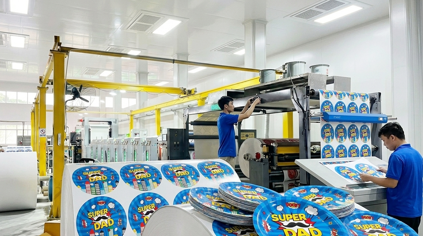 This is our precision printing process where skilled operators apply exact comic artwork onto paperboard sheets using high-definition equipment, ensuring color accuracy, consistency, and wholesale reliability across every production run.