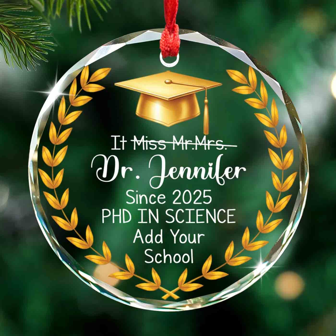 Custom Graduation Ornament Wholesale - Personalized Crystal Glass Keepsake for 2026 Female Graduates