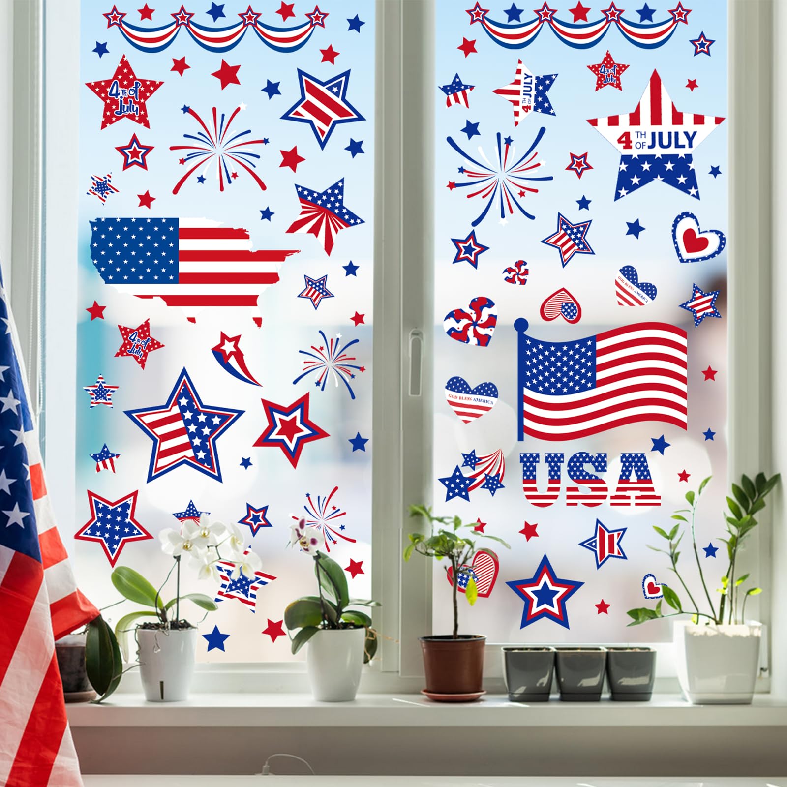Custom Window Clings Manufacturer - Patriotic 4th of July Gel Window Decorations 2026
