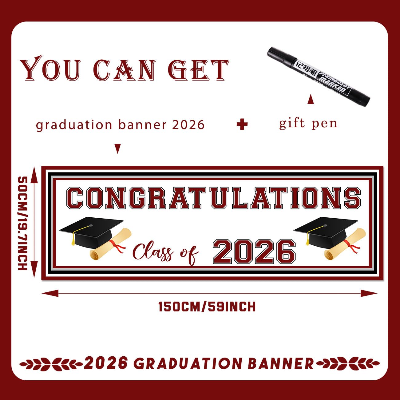OEM Custom Graduation Yard Sign Banner with Marker Pen for Class of 2026 Celebrations - Image 6