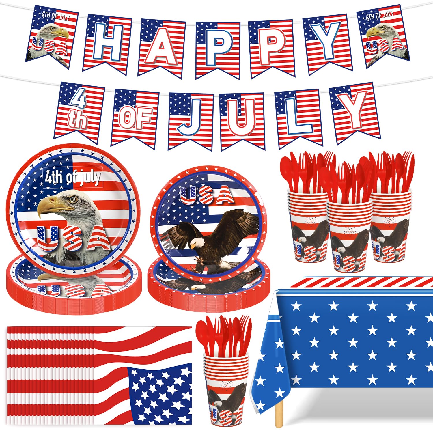 Patriotic Tableware Wholesale - 4th of July Party Plates & American Flag Decor Set