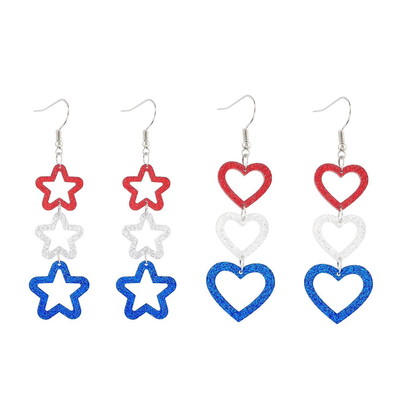 Earrings Manufacturer - Patriotic Heart Star Dangle Earrings for 4th of July