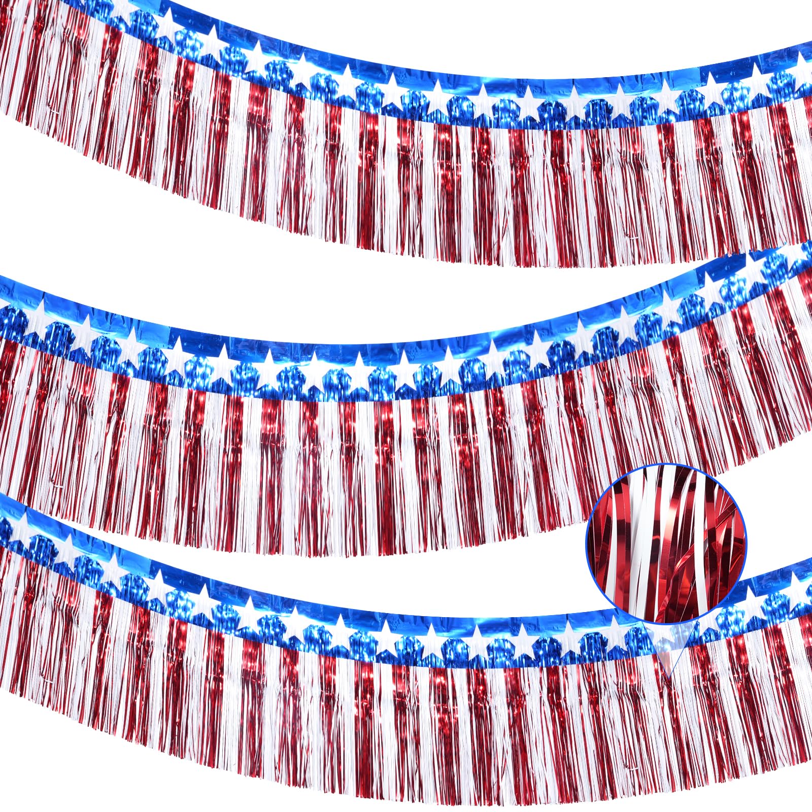 Foil Fringe Garland Wholesale - Patriotic USA Stars Metallic Foil Banner Garland