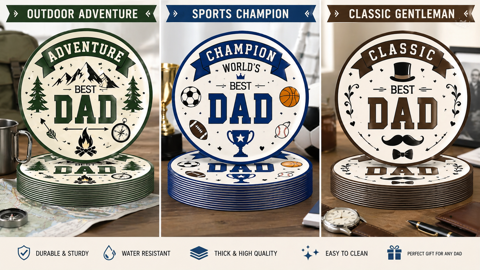 round best dad themed party plates outdoor sports gentleman style custom disposable party tableware set