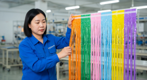 This is our final quality inspection where technicians verify fringe alignment and adhesion strength, maintaining strict standards for consistent quality and dependable bulk supply.