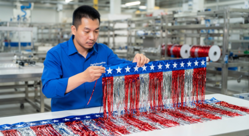 This is our assembly stage where our team joins the cut fringe strips with the top border, delivering accurate alignment and structural consistency across all wholesale units.