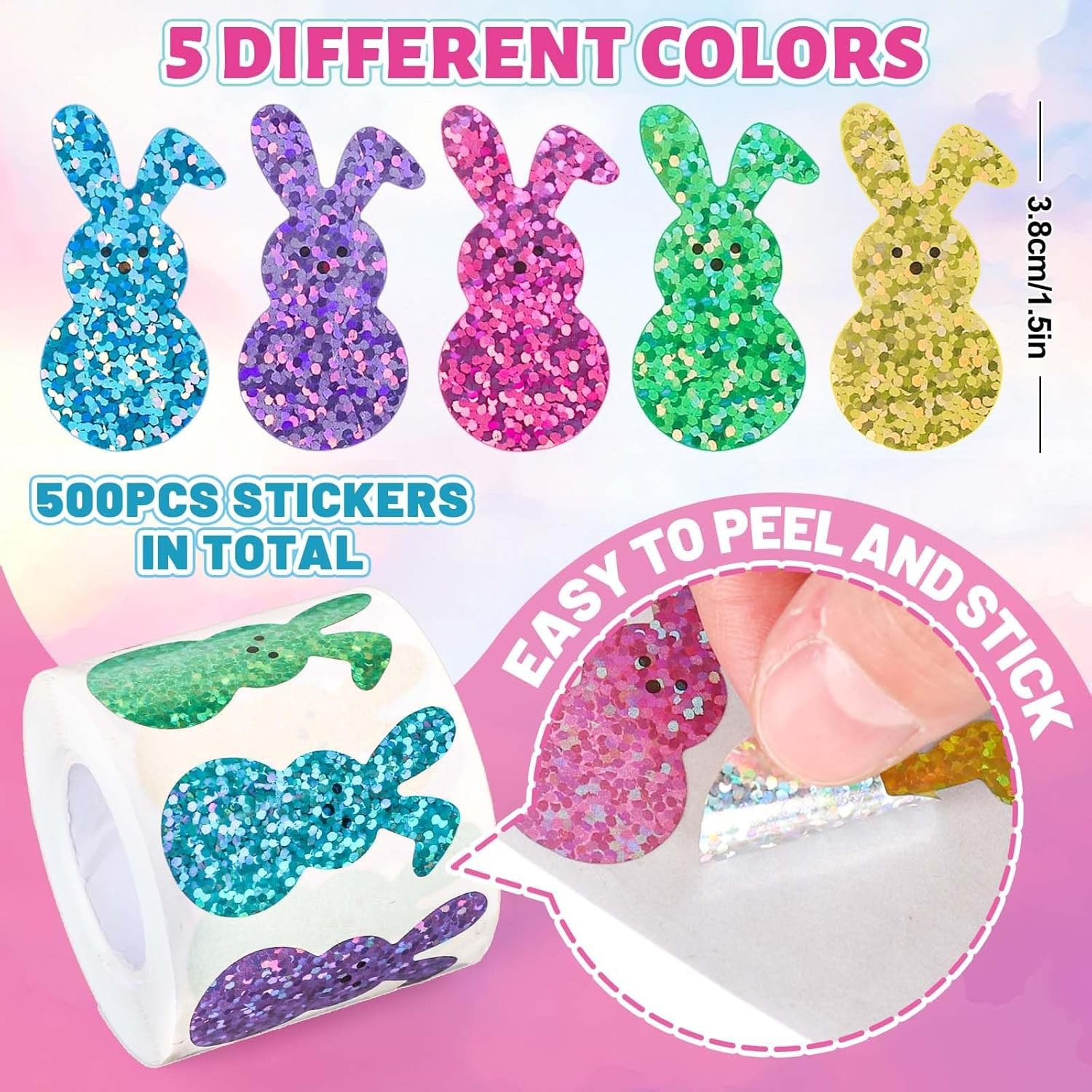 Custom Glitter Stickers Manufacturer - Easter Bunny Glitter Roll Stickers - Image 3