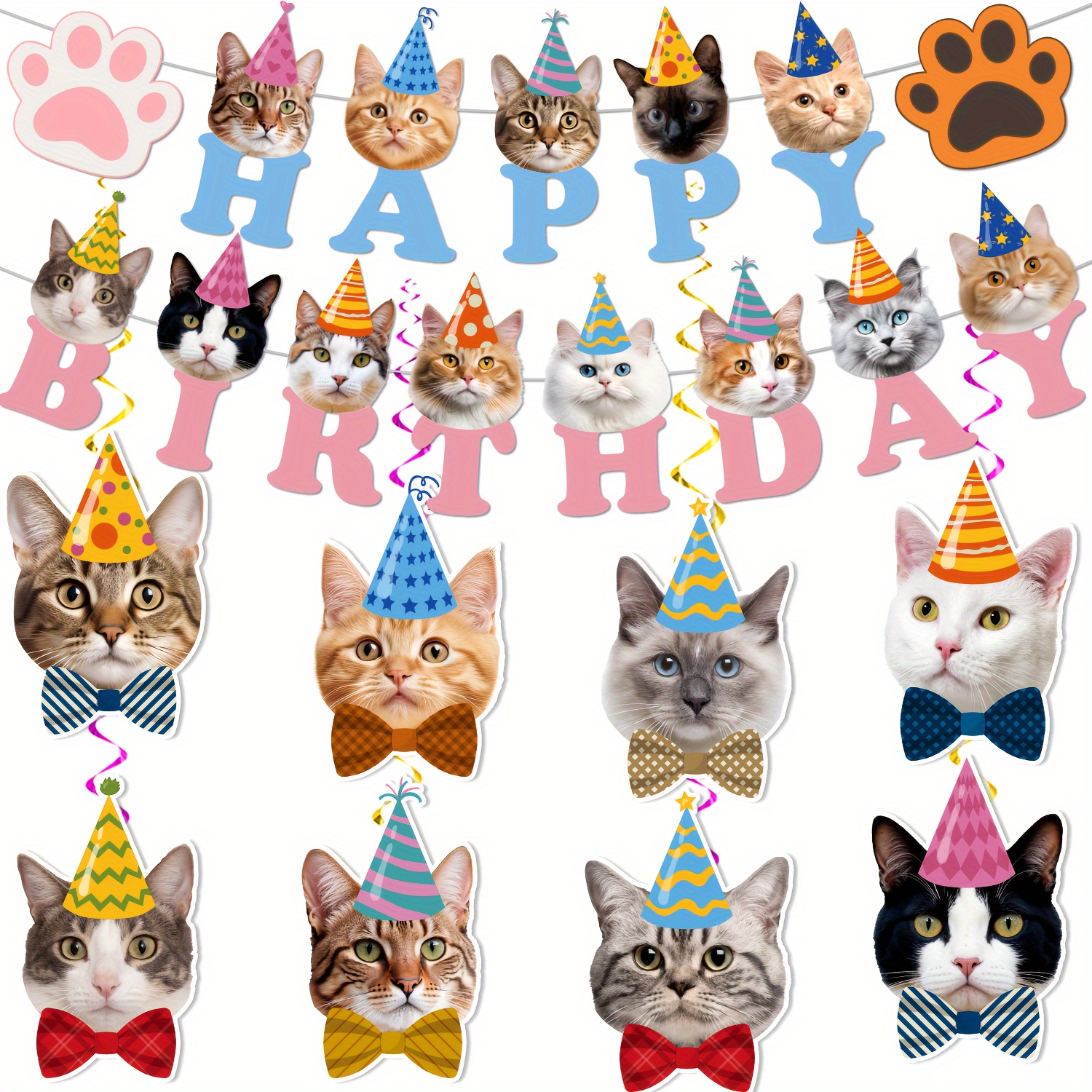 Cat Birthday Decorations Manufacturer - OEM Pet Party Swirl Flags & Banner Set
