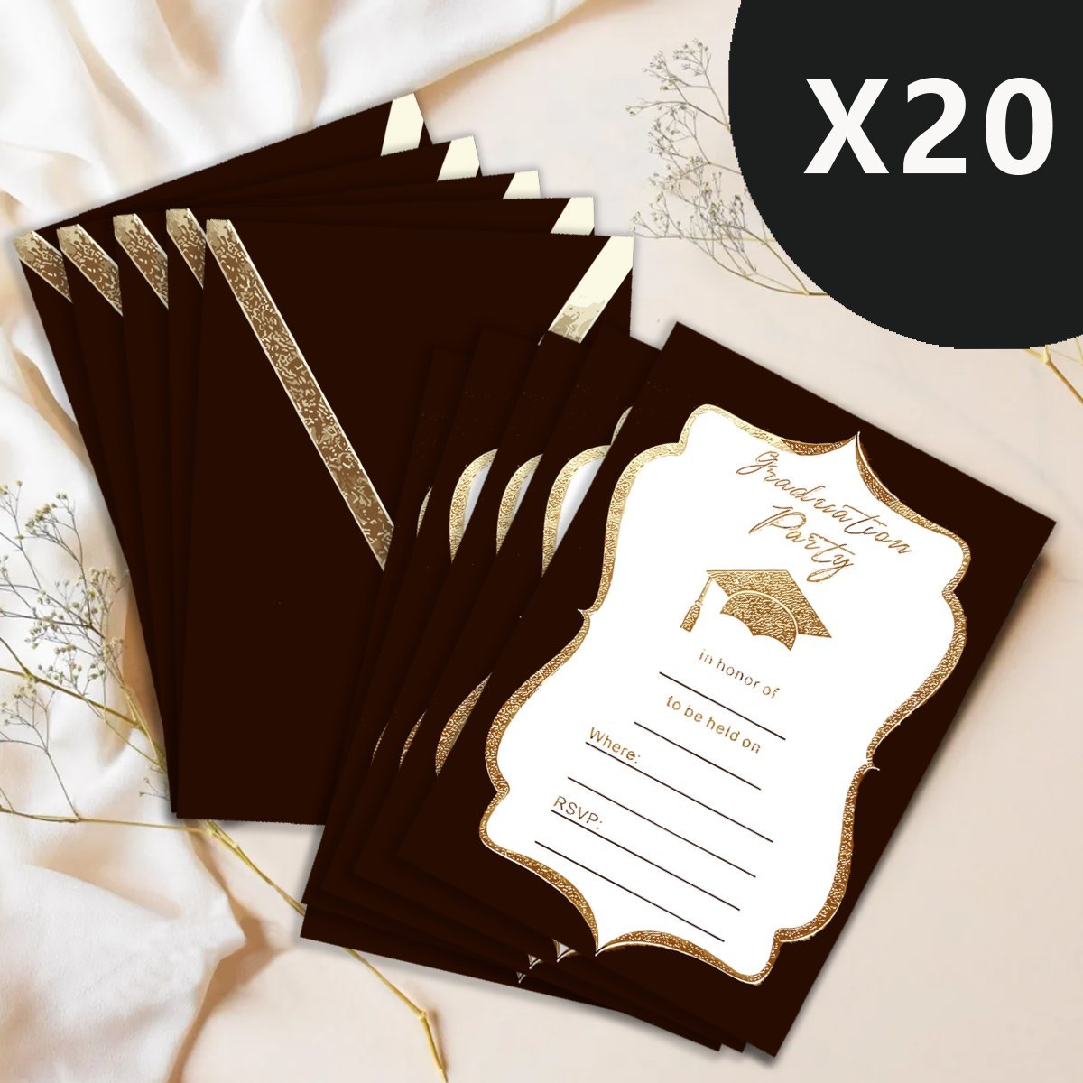 B2B OEM Graduation Invitation Cards - Custom Fill-in 20pcs with Red Envelopes for High School/College Grads