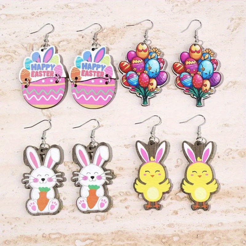 Wooden Earrings Manufacturer - Easter Bunny & Chick Dangle Earrings - Image 6