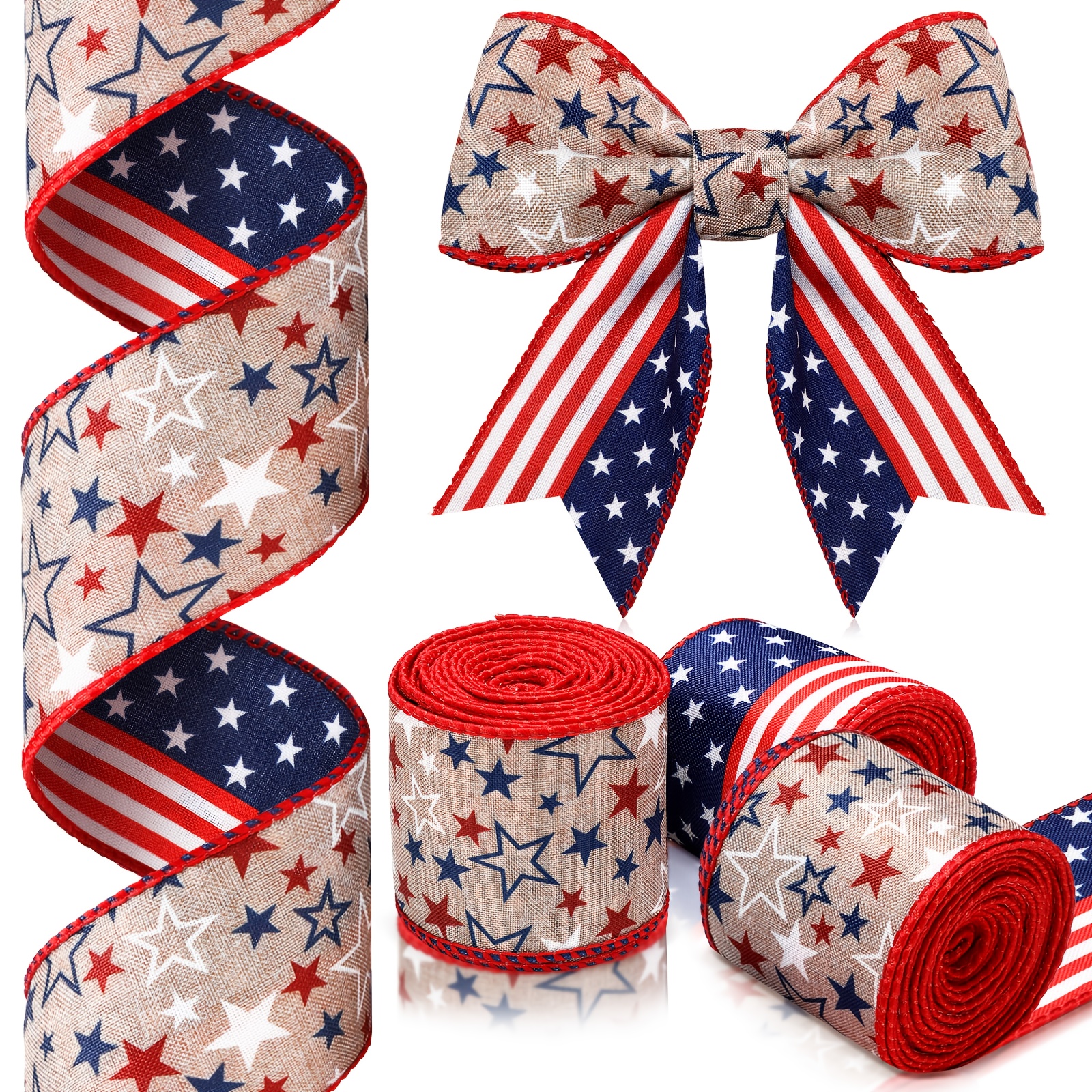Custom Ribbon Manufacturer - Patriotic Wired Ribbon for 4th of July Crafts