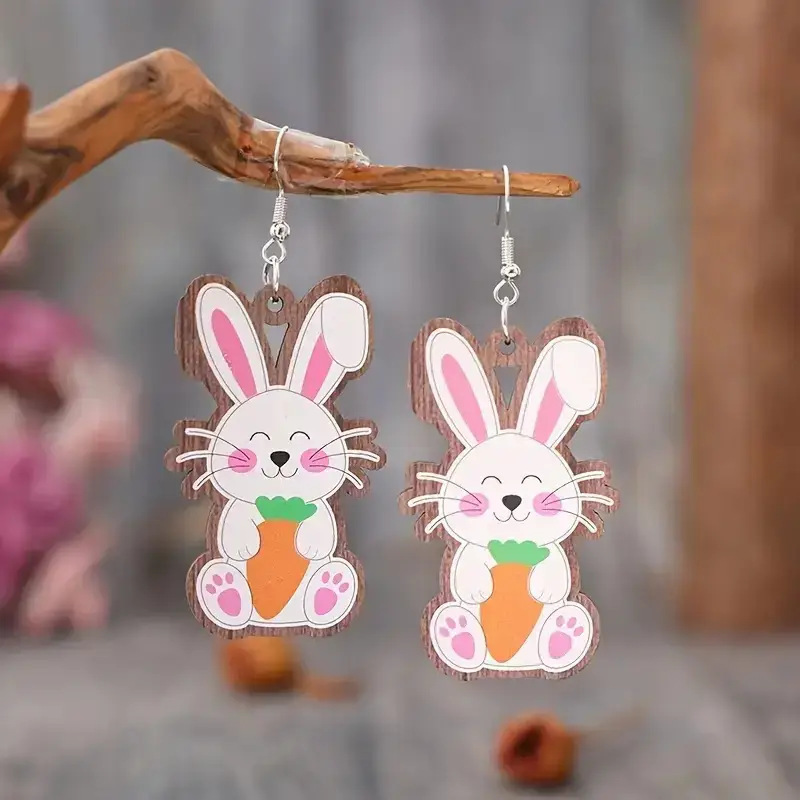 Wooden Earrings Manufacturer - Easter Bunny & Chick Dangle Earrings - Image 4