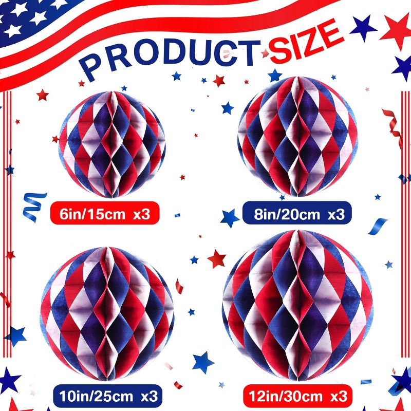 Honeycomb Ball Decorations Wholesale - Patriotic 4th of July Hanging Balls - Image 2