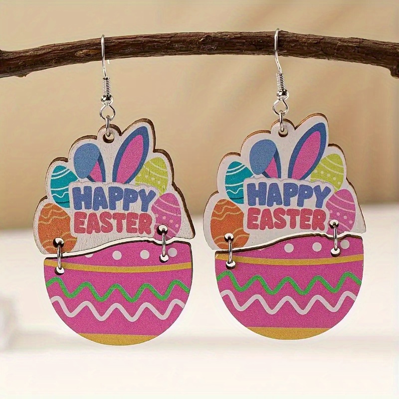 Wooden Earrings Manufacturer - Easter Bunny & Chick Dangle Earrings - Image 2