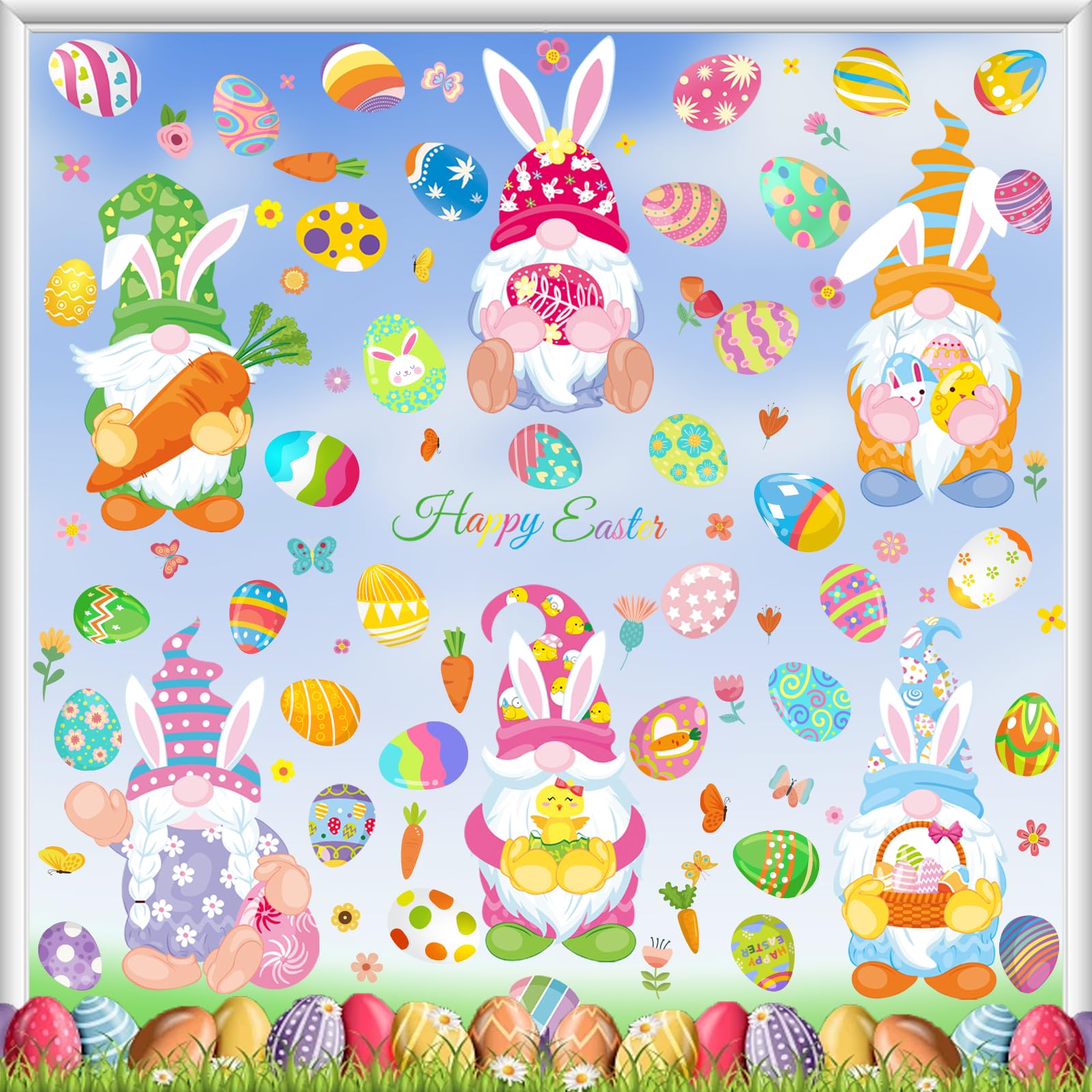 Window Clings Manufacturer - Easter Gnome Bunny Double-Sided Window Decals