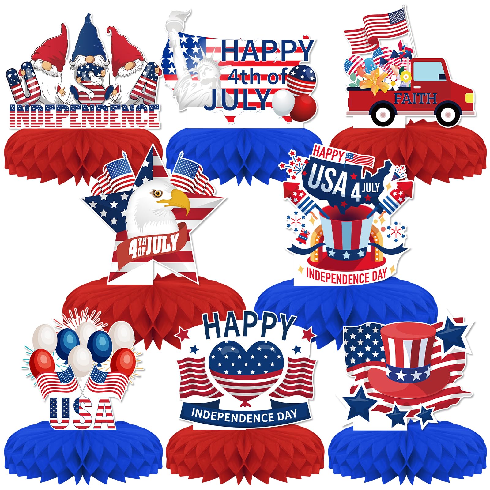Honeycomb Centerpieces Manufacturer - Patriotic 4th of July Honeycomb Table Decorations