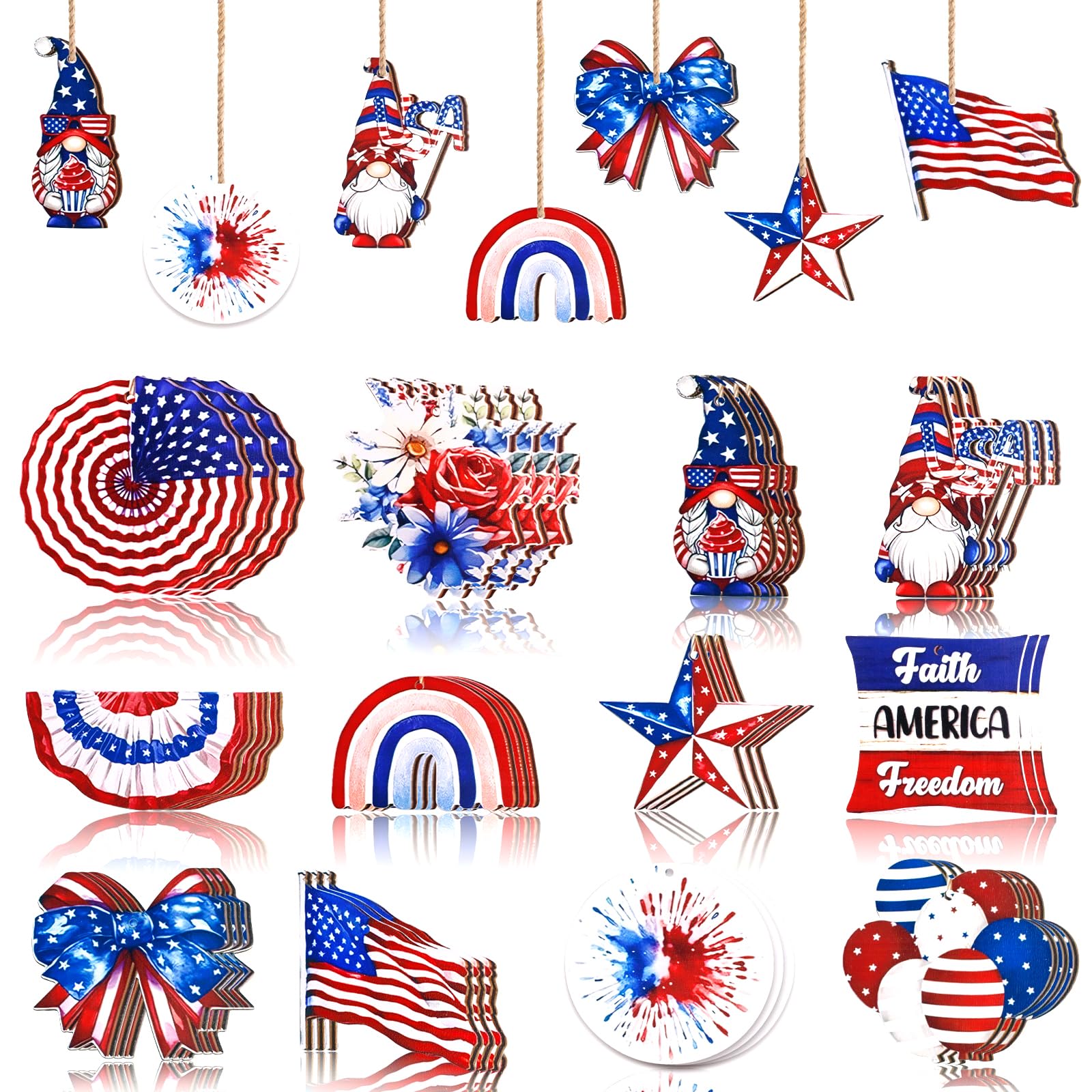 Custom Wooden Ornaments Manufacturer - Patriotic Tree Hanging Decorations for 4th of July
