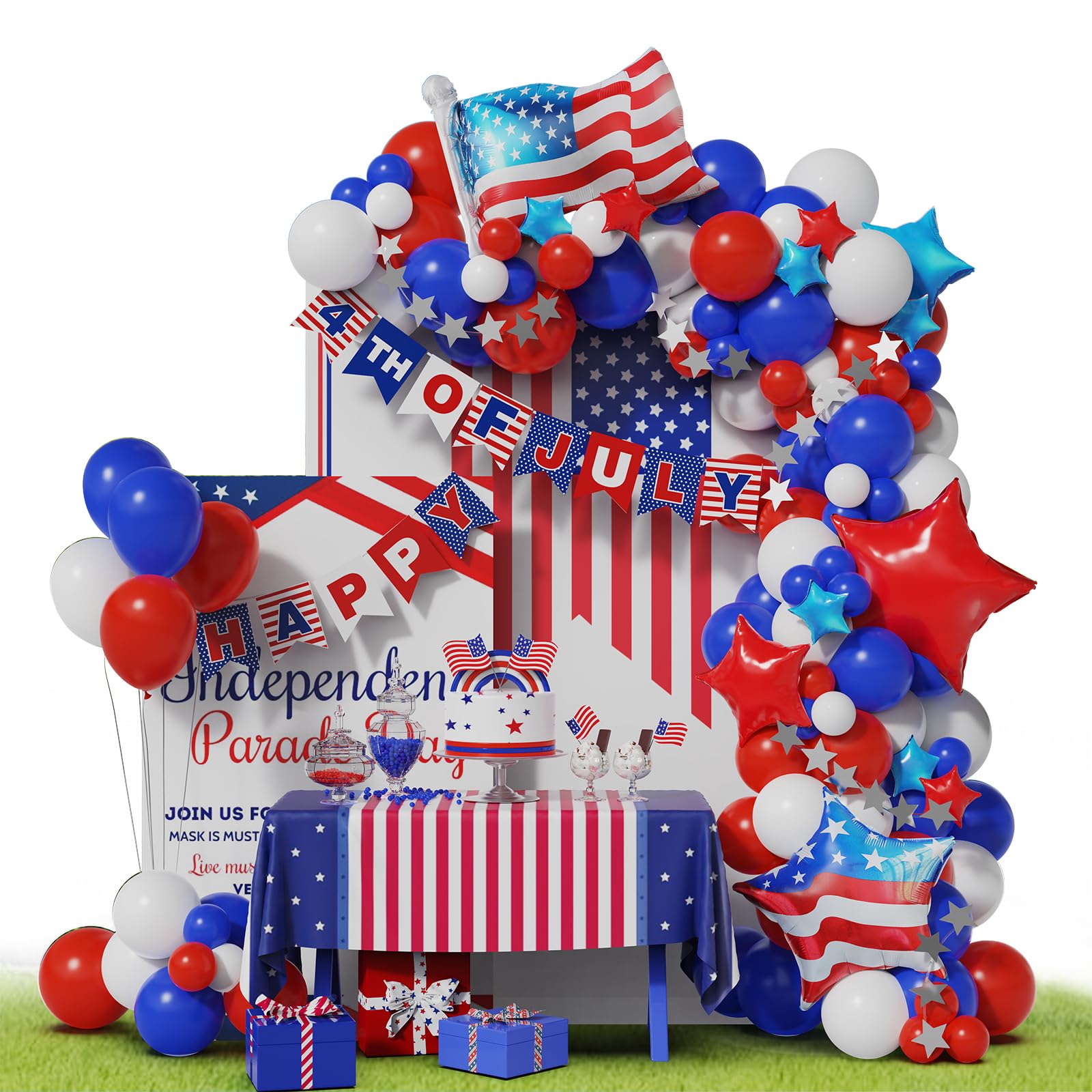 Custom Balloon Arch Factory - 4th of July Patriotic Garland Kit with Banner & Stars