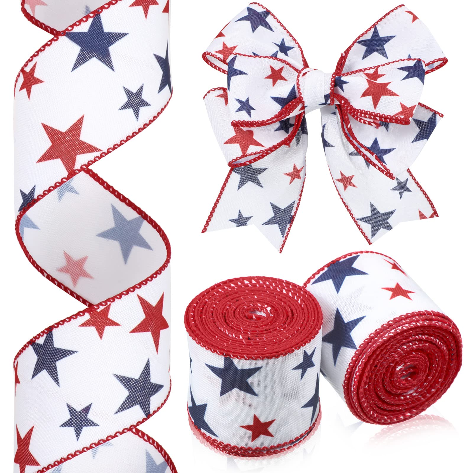 Patriotic Ribbon Wholesale - Wired Edge Star Ribbon for Wreaths & Bows