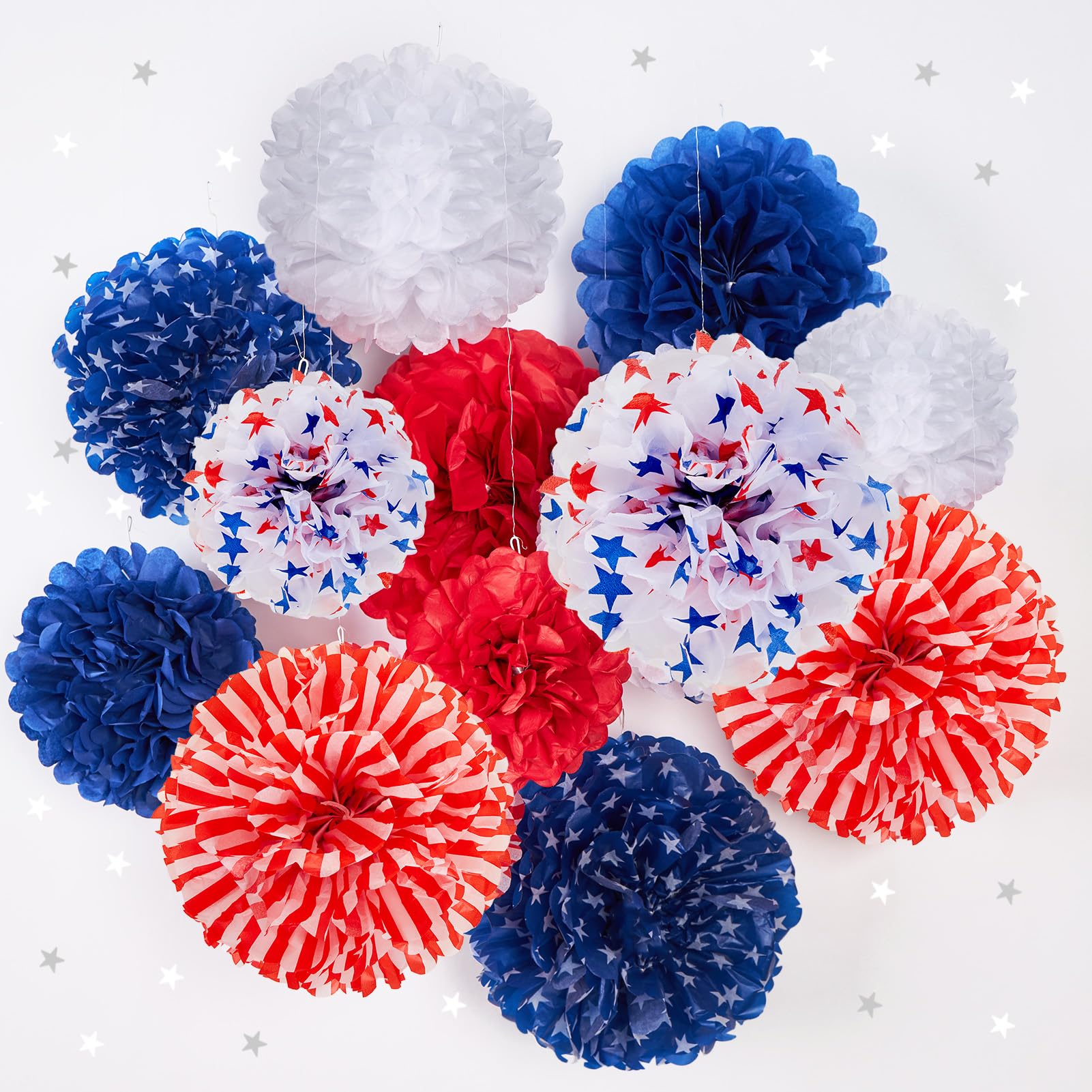 Wholesale Party Pom Poms - Patriotic Tissue USA Flag Hanging Decorations for 4th of July