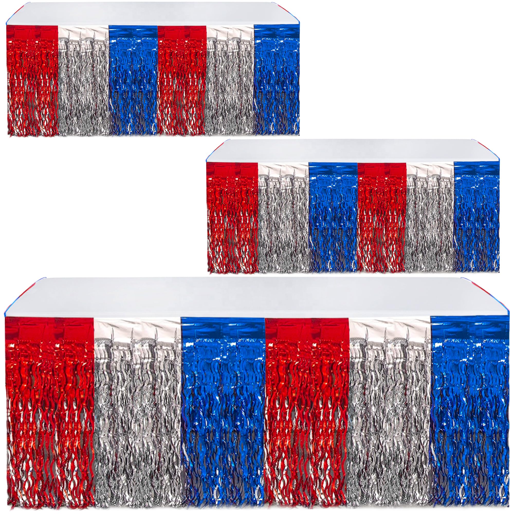 Wholesale Metallic Table Skirts - Patriotic Foil Fringe for 4th of July & Events
