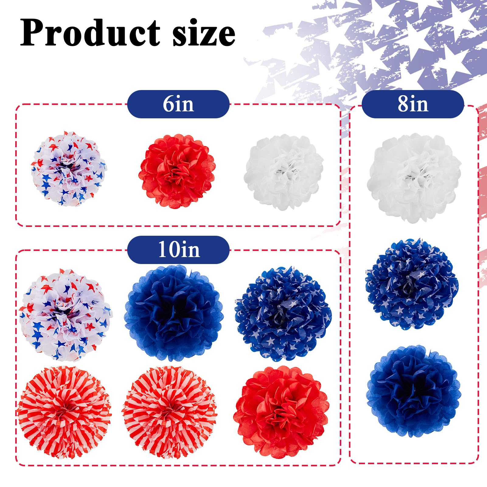 Wholesale Party Pom Poms - Patriotic Tissue USA Flag Hanging Decorations for 4th of July - Image 2