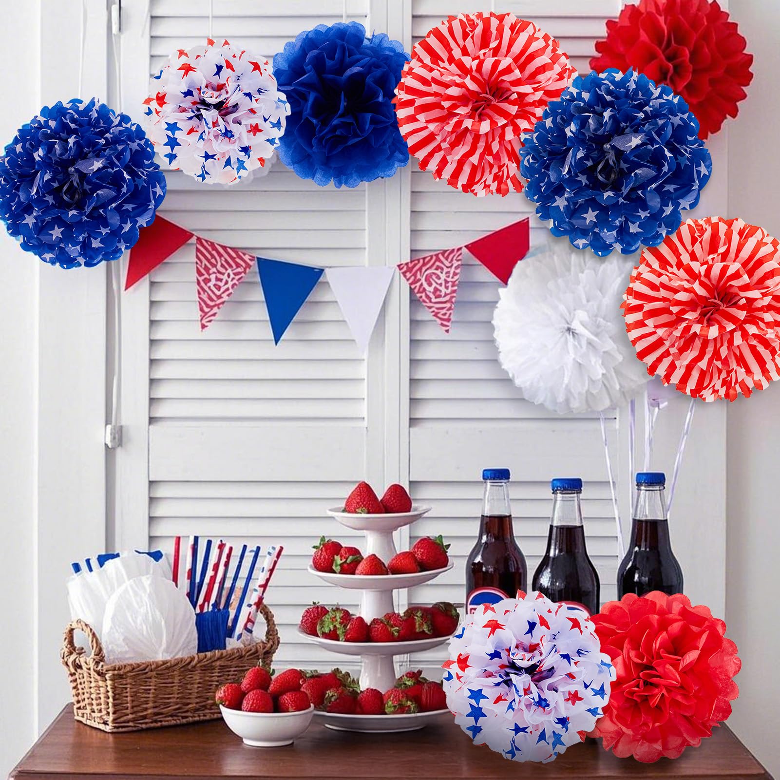Wholesale Party Pom Poms - Patriotic Tissue USA Flag Hanging Decorations for 4th of July - Image 5