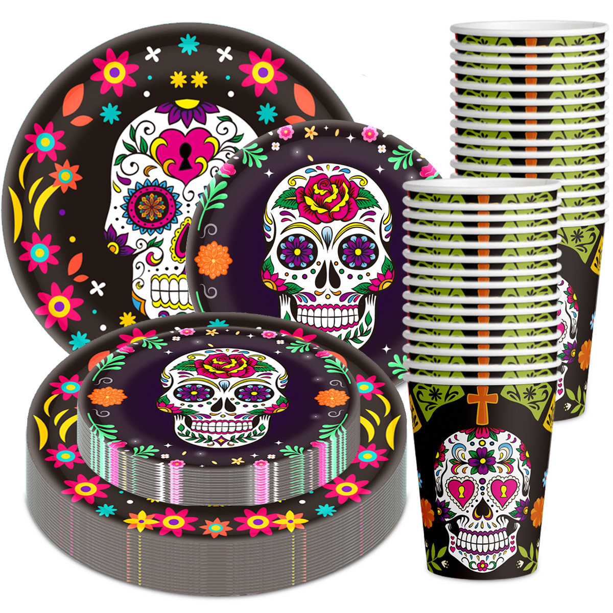 Dia de los Muertos Skull Party Disposable Dinnerware Set