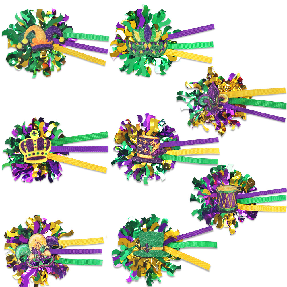 Hair Accessories Manufacturer - Mardi Gras Glitter Hair Clips