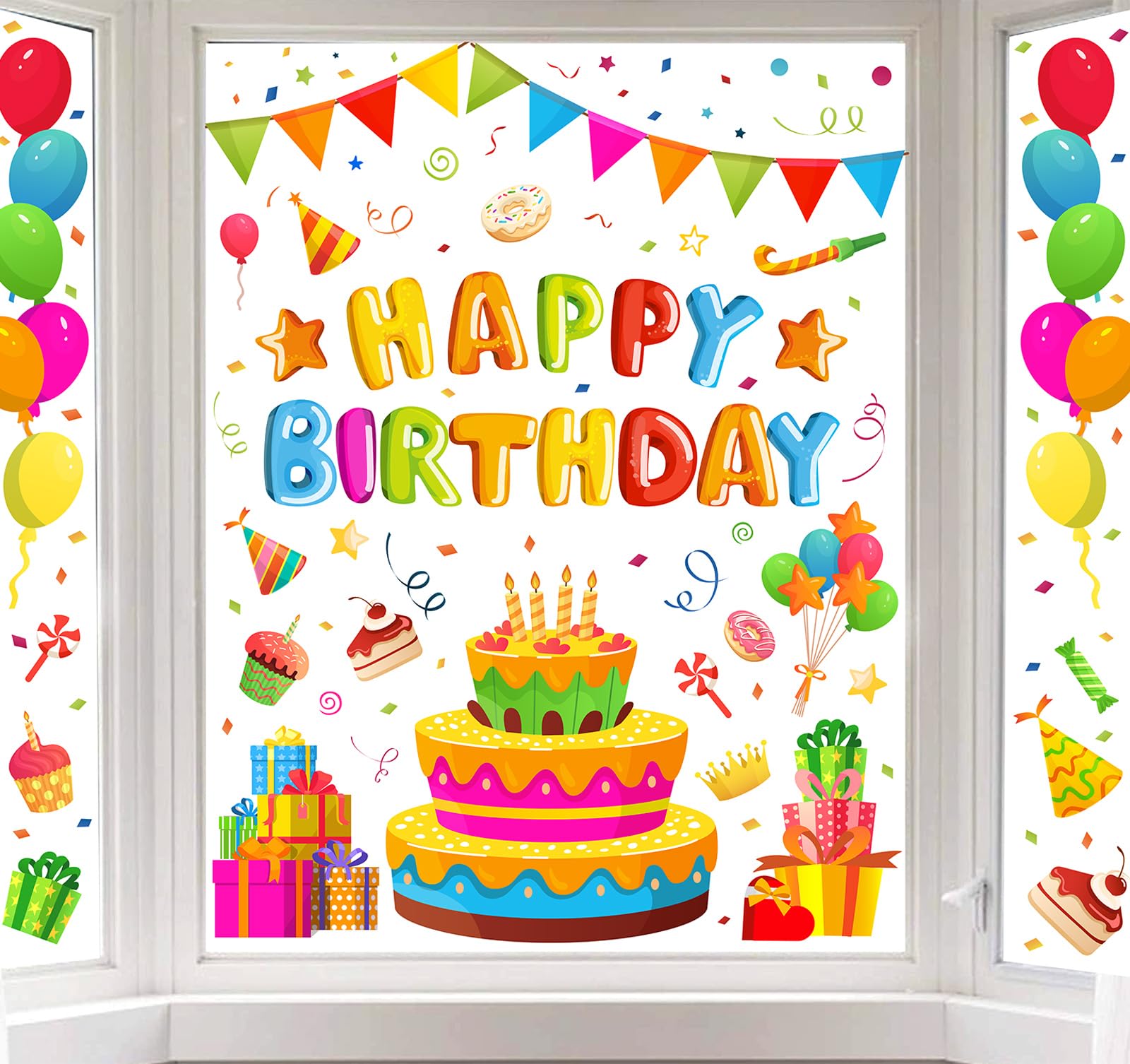 Custom Window Clings Supplier - Vibrant Happy Birthday Window Decorations