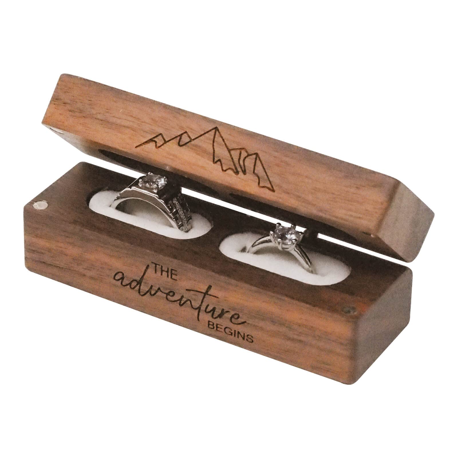 Wholesale Wooden Ring Boxes - Engraved Wedding Proposal Ring Box The Adventure Begins