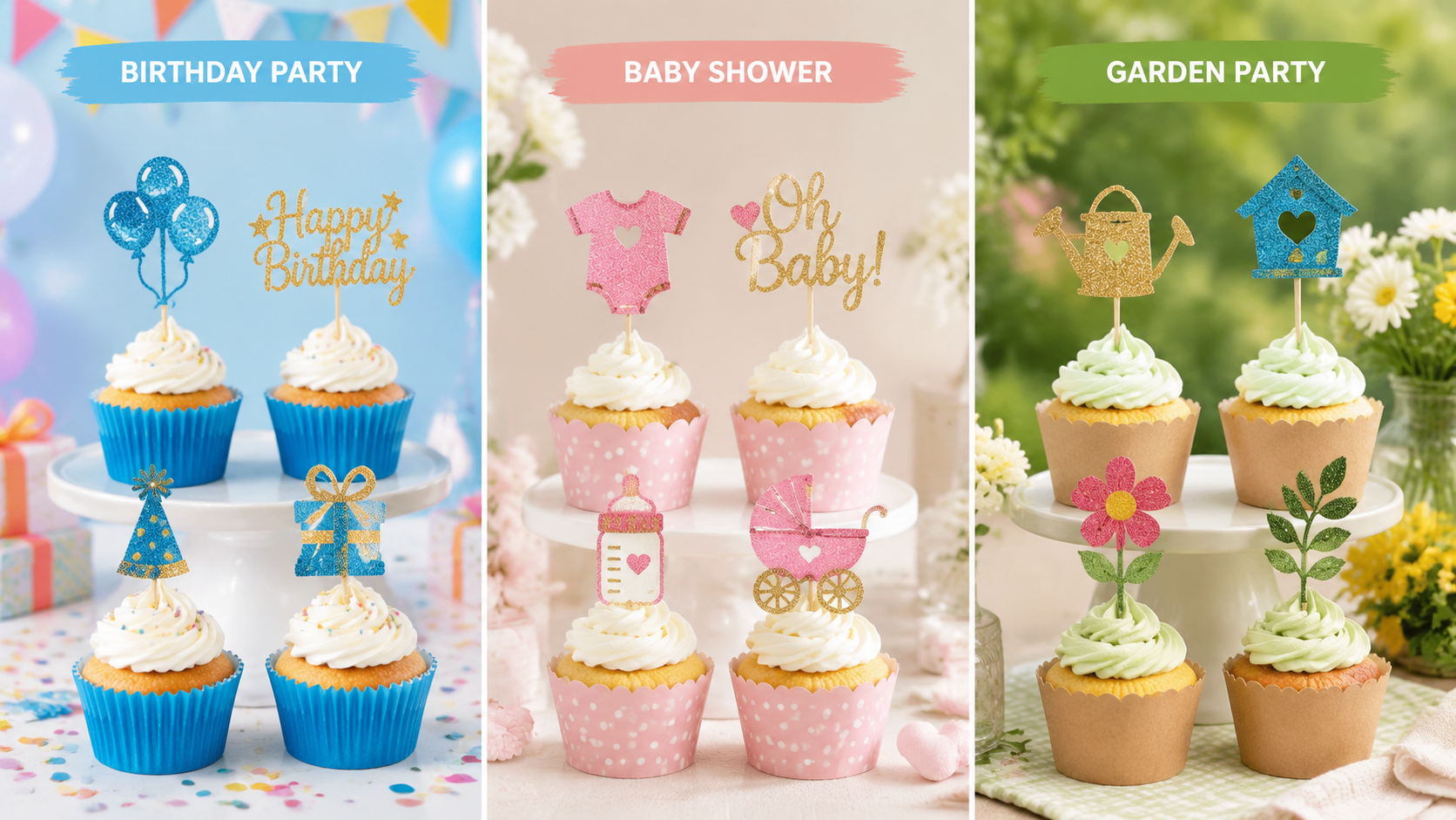 Customizable Holiday Cupcake Toppers – Glittery Festive Designs