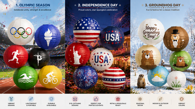 Colorful festive paper lanterns with varied designs suitable for wholesale and event décor