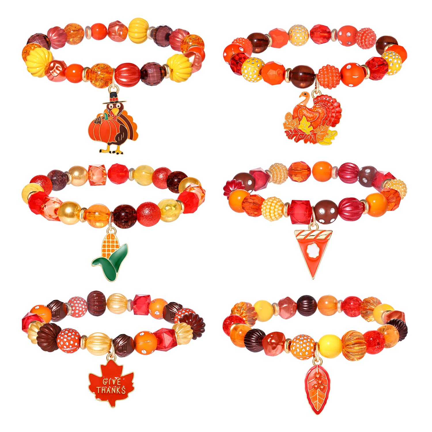 Wholesale Beaded Bracelets - Thanksgiving Charm Stretch Set