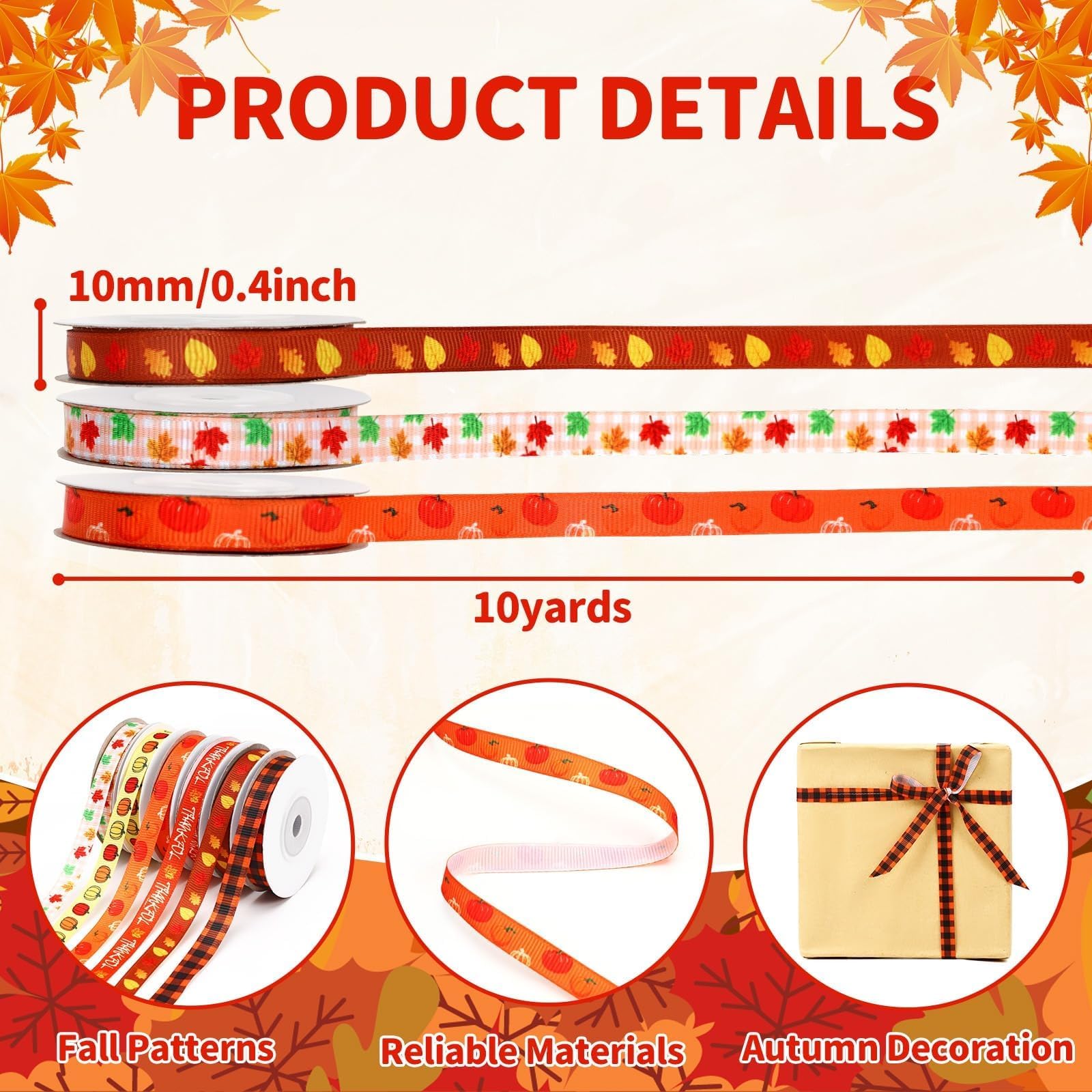 Wholesale Grosgrain Ribbon - Fall Thanksgiving Autumn Grosgrain Set - Image 7