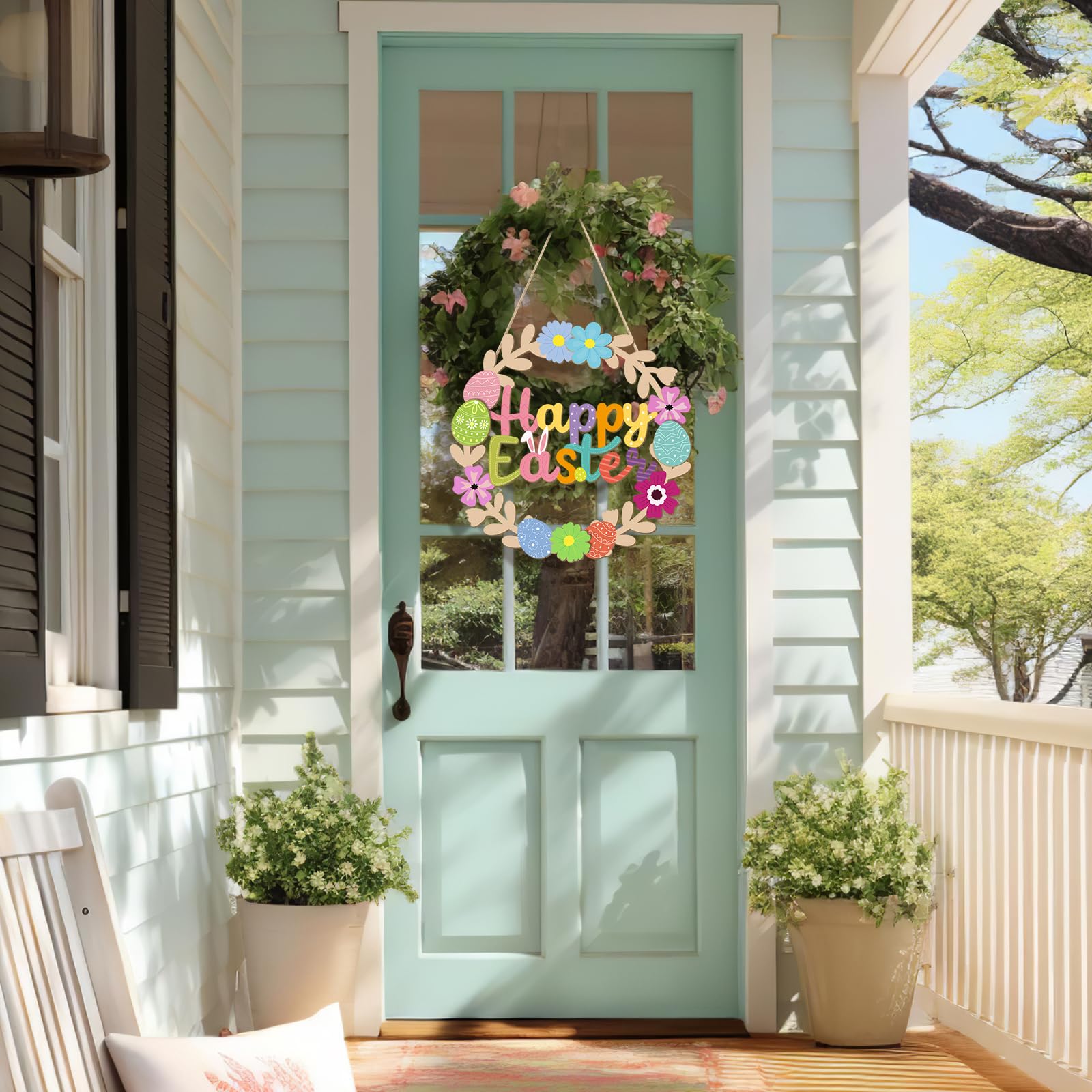 Wholesale Party Decor Factory - Wooden Easter Wreath Happy Easter Sign - Image 4