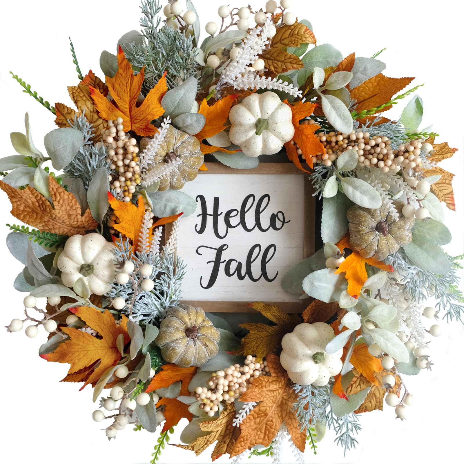 Custom Wreath Supplier - Thanksgiving Fall Wreath with Pumpkins & Eucalyptus