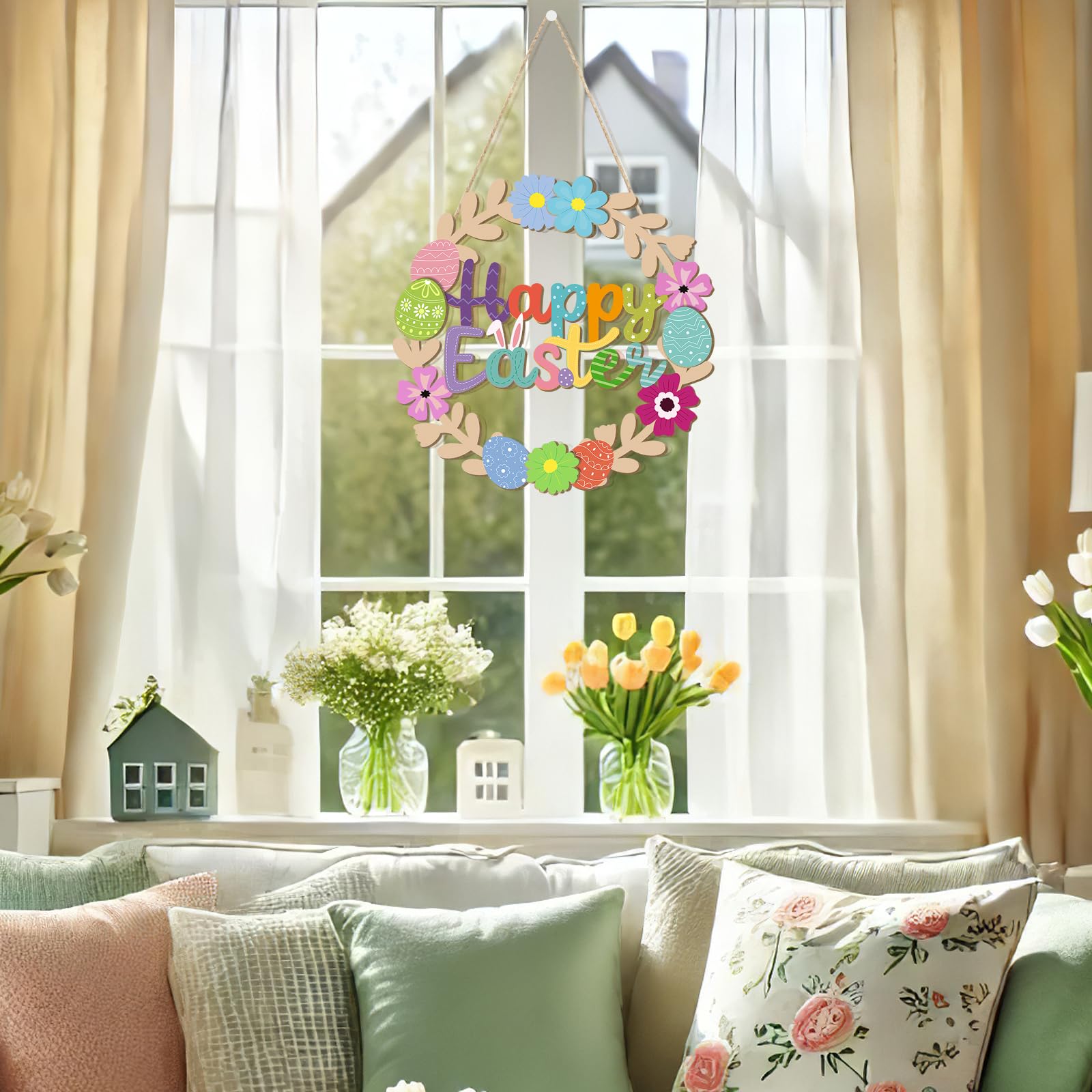 Wholesale Party Decor Factory - Wooden Easter Wreath Happy Easter Sign - Image 5